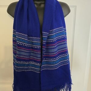 Vibrant Blue Patterned Scarf New 55 Inch